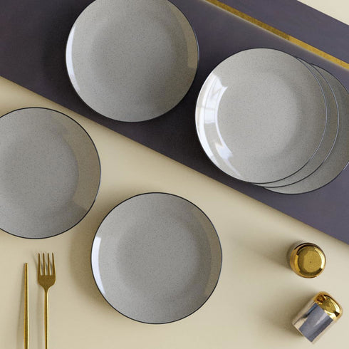 Grey Marble Ceramic Dinner Set - 12 pieces ( 6 Plates + 6 Bowls ) - The Earth Store - Dinnerware